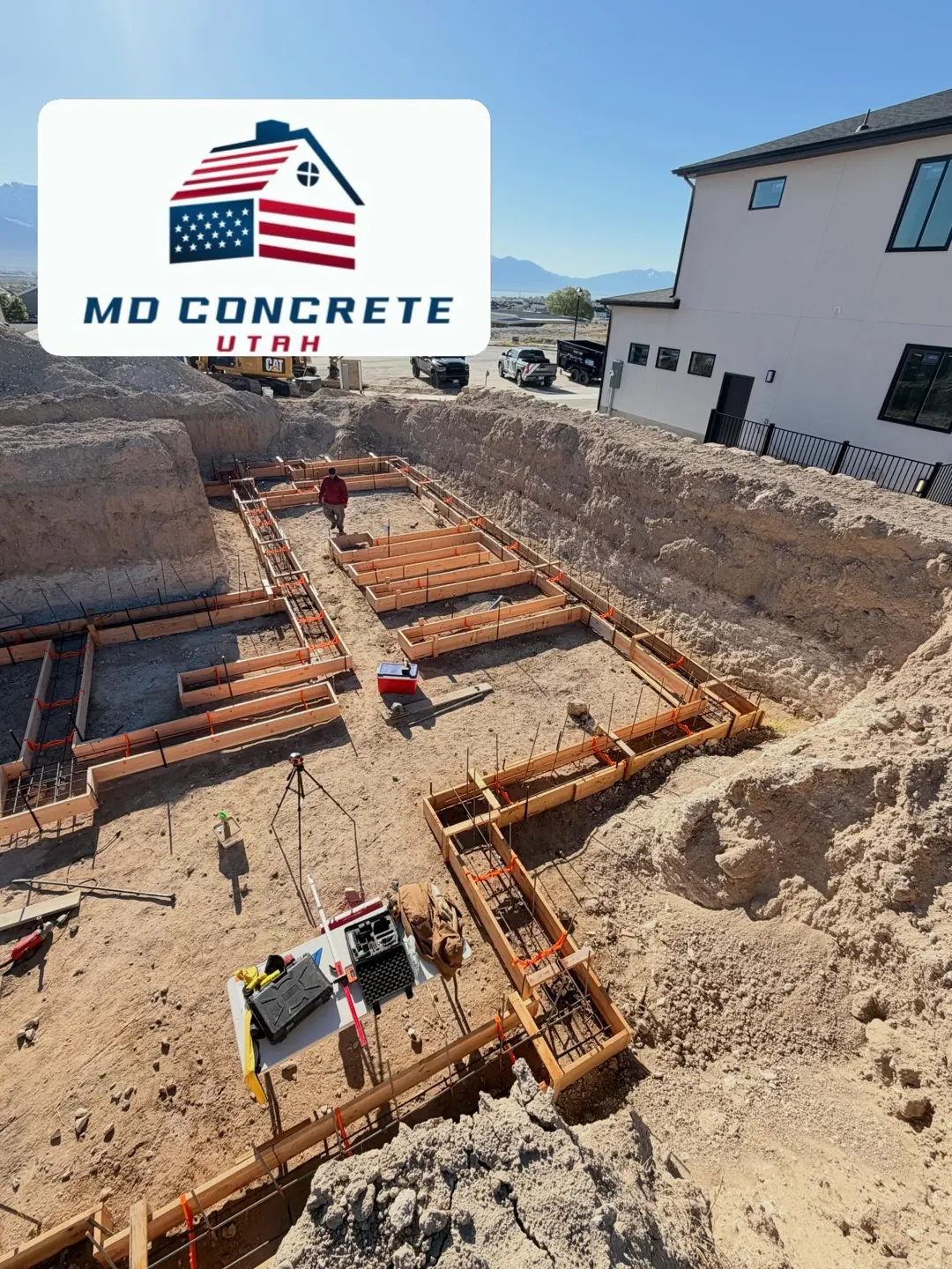 Foundation footings ready for concrete by MD Concrete in Utah
