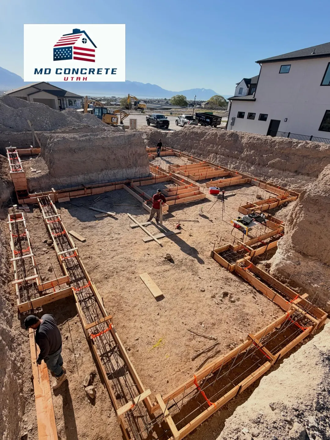 Foundation forms set and ready to pour by MD Concrete in Utah