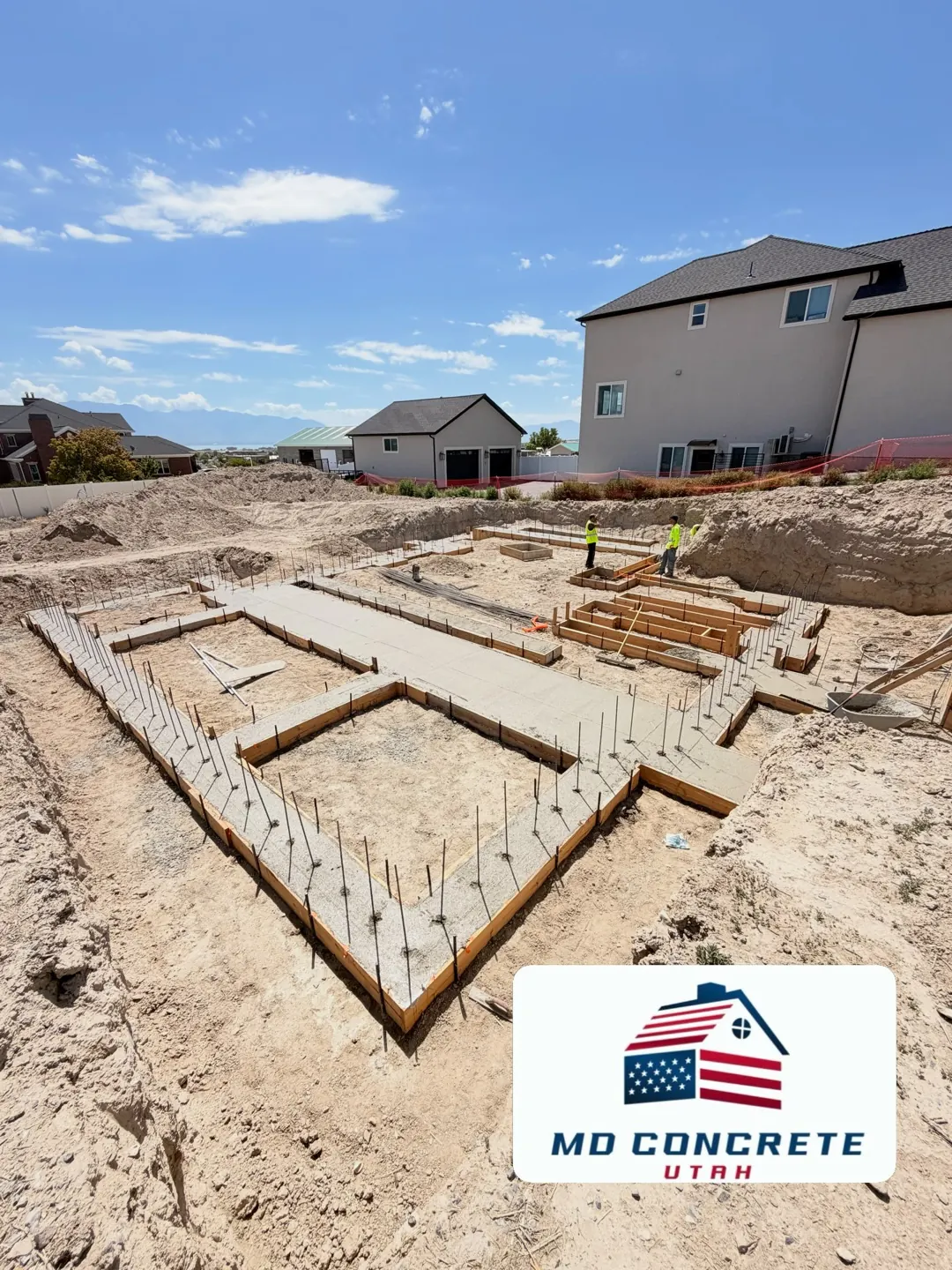 Foundation footings laid out for a new home by MD Concrete in Utah