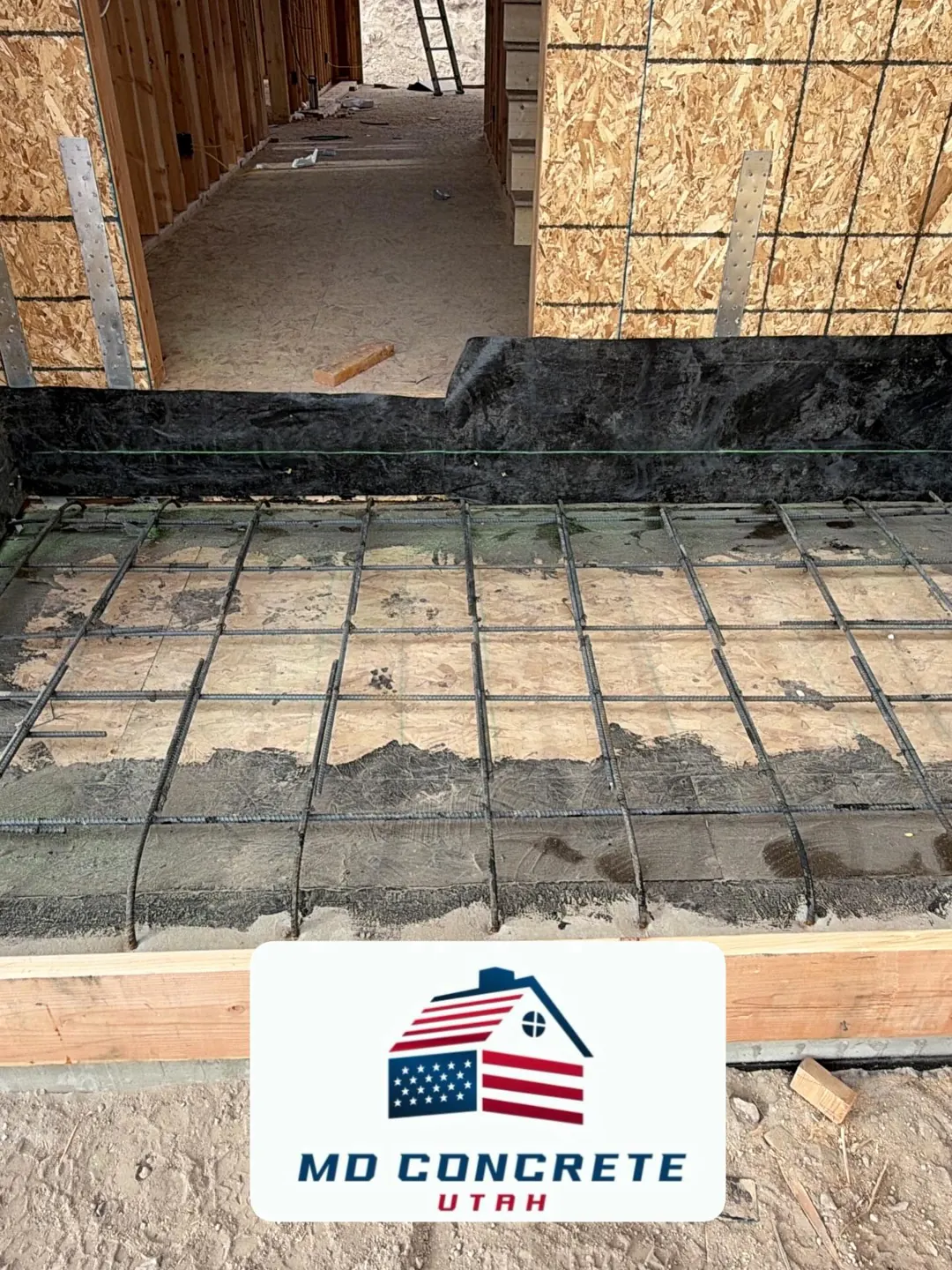 Rebar set for a basement floor by MD Concrete in Utah