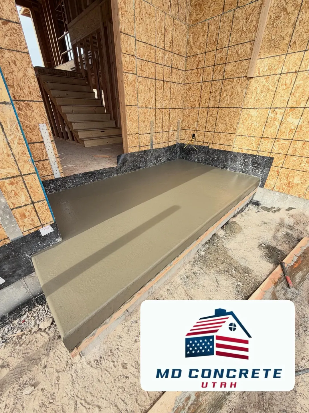 Fresh basement floor poured by MD Concrete in Utah